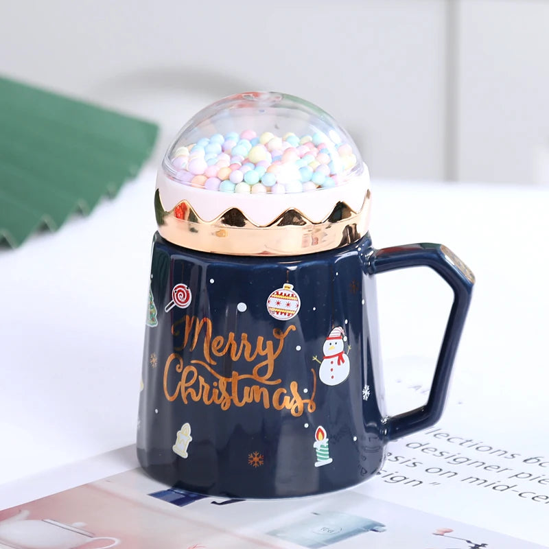 MyHouseWiz™️Christmas Mugs with lid and Santa Claus spoon Creative Planet Ceramic