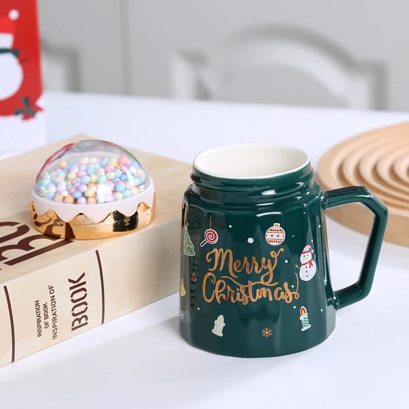 MyHouseWiz™️Christmas Mugs with lid and Santa Claus spoon Creative Planet Ceramic