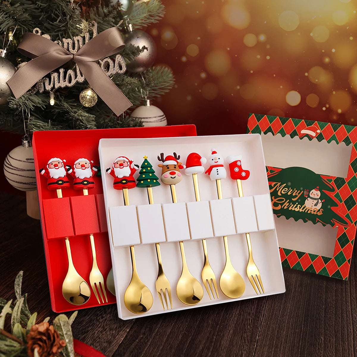 MyHouseWiz™️ Leeseph Christmas Coffee Spoons Forks Set (4/6Pcs)