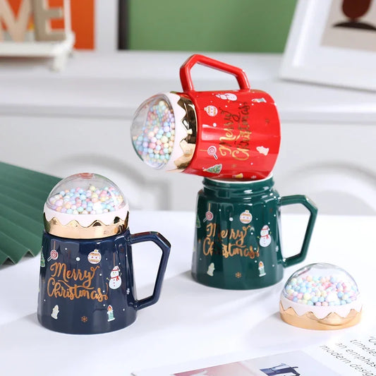 MyHouseWiz™️Christmas Mugs with lid and Santa Claus spoon Creative Planet Ceramic