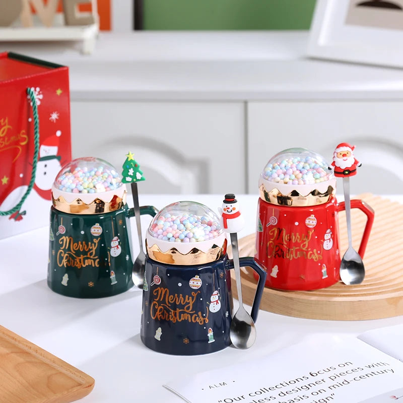 MyHouseWiz™️Christmas Mugs with lid and Santa Claus spoon Creative Planet Ceramic