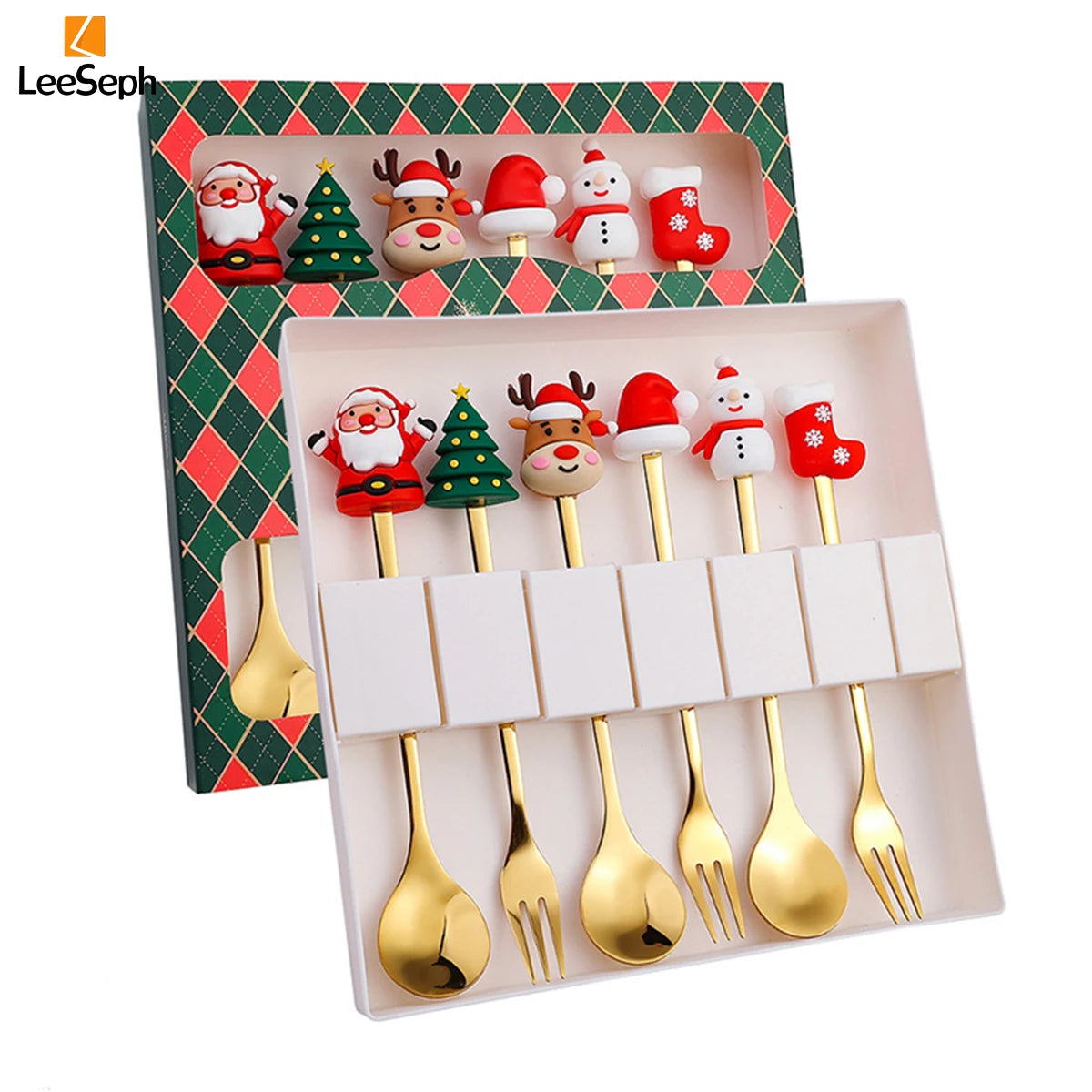 MyHouseWiz™️ Leeseph Christmas Coffee Spoons Forks Set (4/6Pcs)