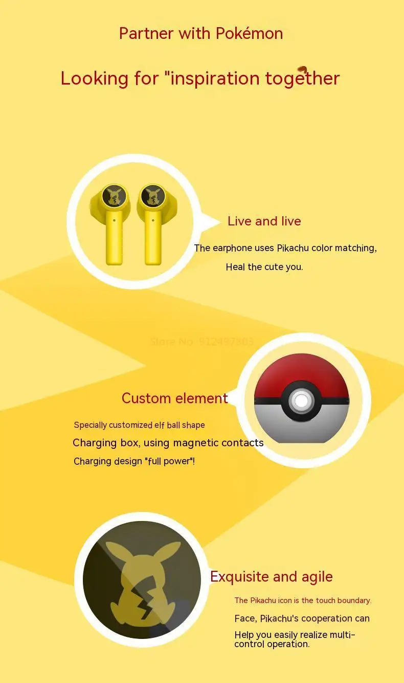 MyHouseWiz™️Pokemon Pikachu Earphones Wireless Bluetooth 5.0 Razer Sport