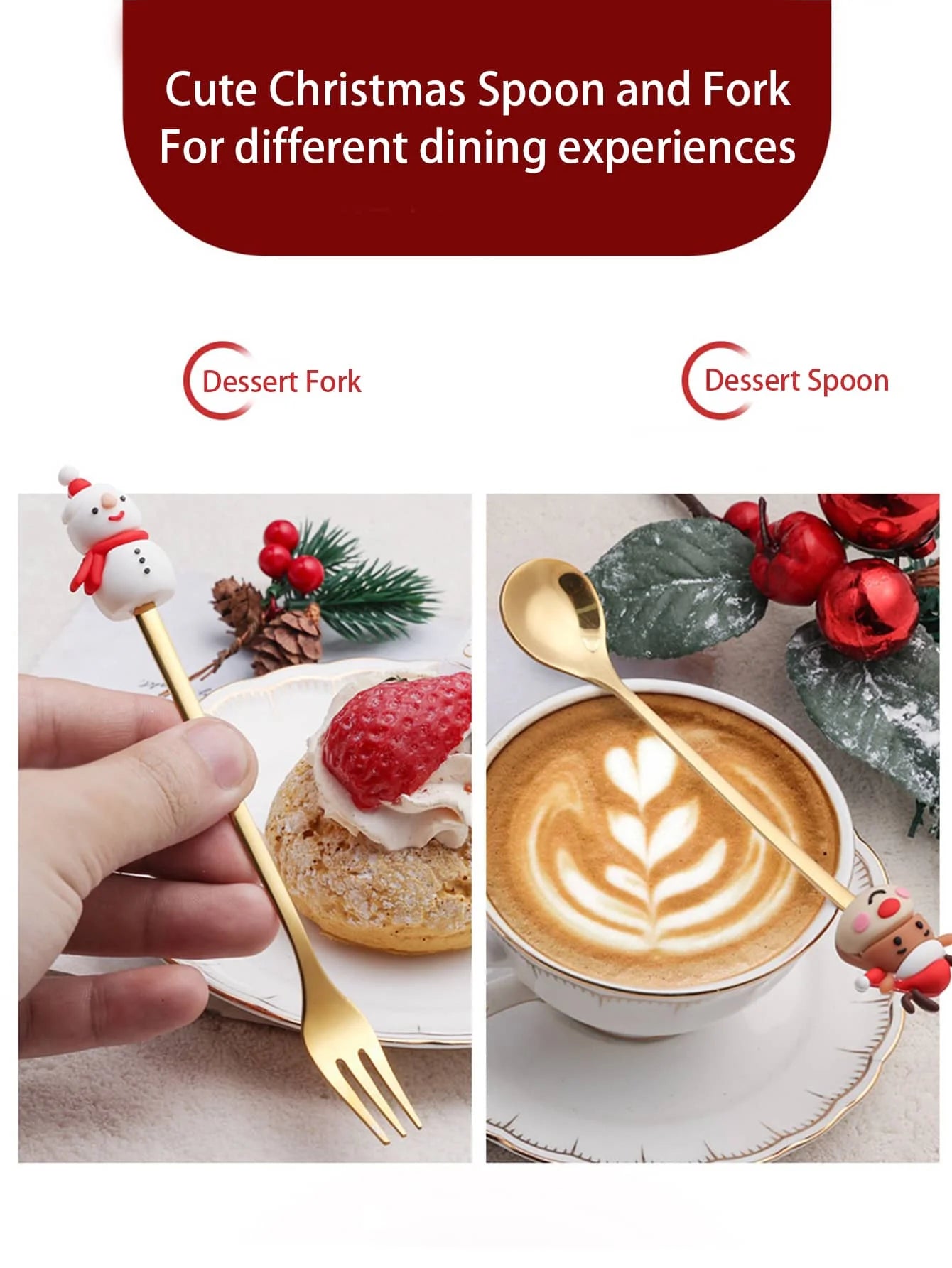 MyHouseWiz™️ Leeseph Christmas Coffee Spoons Forks Set (4/6Pcs)