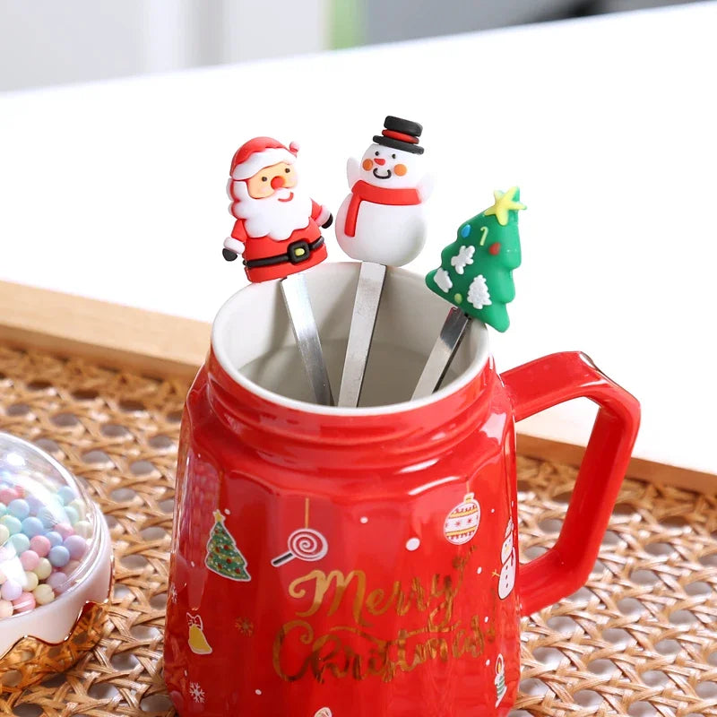 MyHouseWiz™️Christmas Mugs with lid and Santa Claus spoon Creative Planet Ceramic