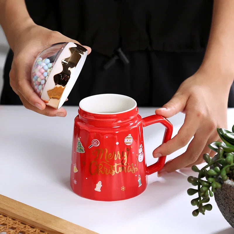 MyHouseWiz™️Christmas Mugs with lid and Santa Claus spoon Creative Planet Ceramic